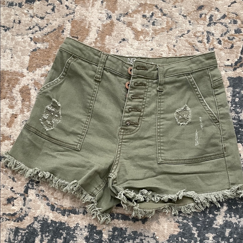 NOBO High Waist Olive Green Frayed Shorts